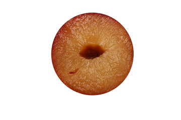 half of the plum with pits. fruit detail. plum cut in half. plum as selective focus.