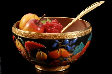A fruity bowl with spoon and another spoon on the side. Generative AI