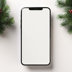 Smartphone with Blank Screen Against Festive Christmas Background