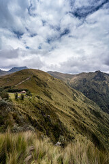 Beautiful view of the volcanoes from the top of the Pichincha volcano in the capital of Ecuador in the city of Quito.