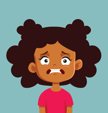 Scared Toddler little Girl Having a Panic Attack Vector Cartoon. Little child being terrified feeling nervous and afraid 
