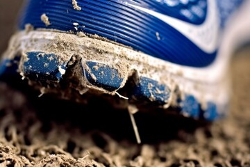 Close-up of athlete's foot in running shoes. Generative AI
