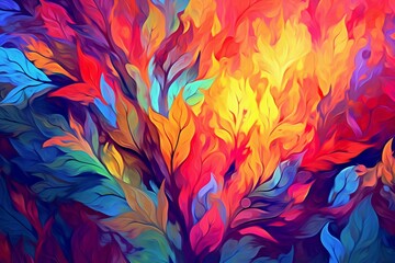 Fototapeta na wymiar Colorful foliage surrounding abstract backdrop. Generative AI
