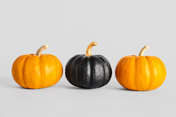 Painted pumpkins on white background