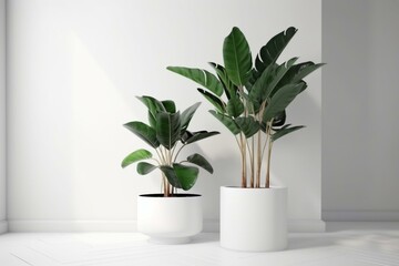 White studio with potted plant. Isolated and decorative. 3D rendering. Generative AI