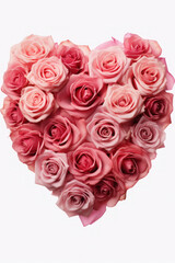 red heart made of roses on a white background. valentine's day, mother's day concept. , love, flowers and congratulations