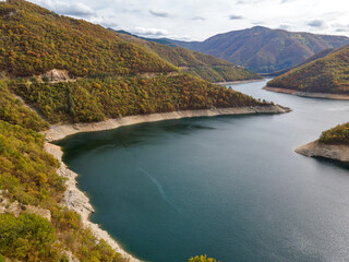 Obraz na płótnie Canvas Aerial view of Vacha Reservoir, Rhodope Mountains, Bulgaria