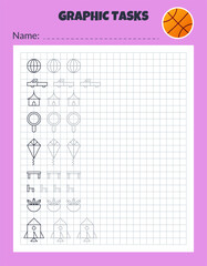 Graphic tasks by cells. Educational game for kids. © Iuliia Savko