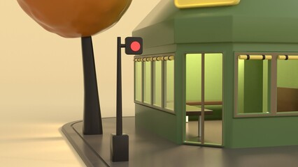 green shop restaurant low poly cartoon style 3d rendering minimal 
