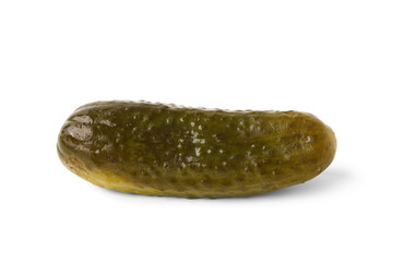 Delicious fermented cucumber on white background