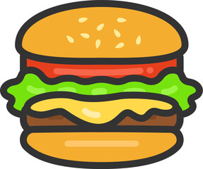 チーズハンバーガー（線画）のイラスト