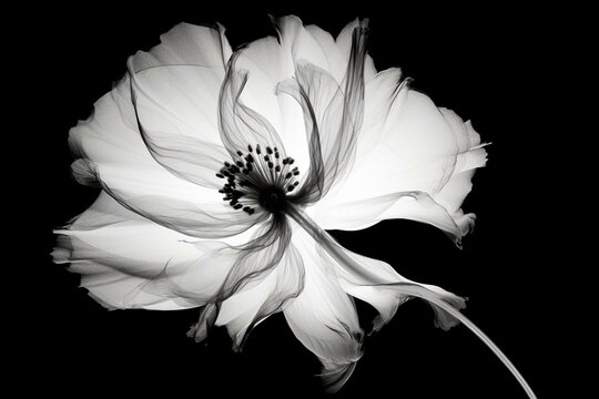 X-ray image of a flower on white background. Generative AI