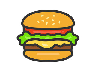 チーズハンバーガー（線画）のイラスト