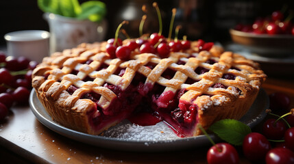 Delicious cherry pie. Generative AI. 