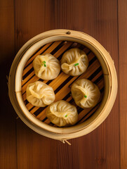 Traditional chinese steamed pork dumplings seen from above. Traditional asian cuisine. 