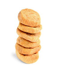 Many sweet dried figs on white background