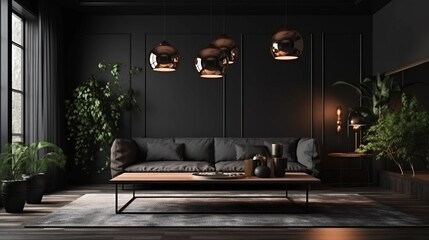 Home mockup, modern dark home interior background, 3d render. Decor concept. Real estate concept. Art concept.