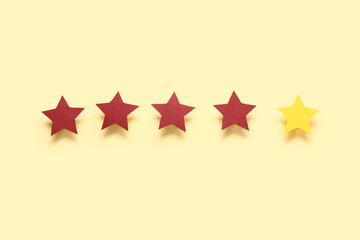 Five stars rating on yellow background. Customer experience concept