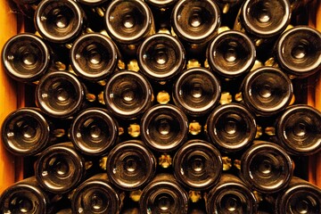 Niigata, Japan - October 25, 2023: Wine bottles in a wine cellar
