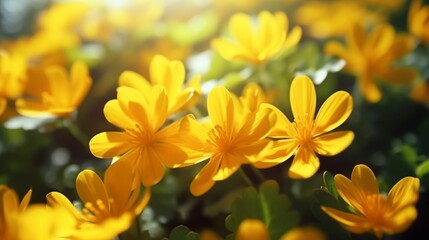 A close-up view of the Celestial Celandine petals, showcasing their intricate celestial patterns in vivid colors.
