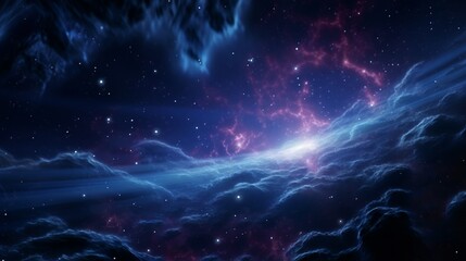 A cosmic landscape where Nebula Nigella engulfs the night sky, casting its ethereal glow on a...