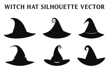 Witches Hat Vector Black silhouette, Set of witch hats icon silhouette
