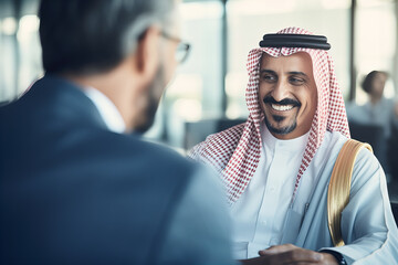 Smiling Arabian Sheikh in Close-Up Business Meeting
