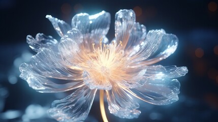 A Crystal Chrysanthemum glowing with an ethereal, soft light, as if it's emitting its own luminescence.