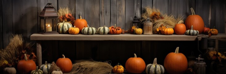 thanksgiving background with pumpkins and tomatoes on a dark blue color wooden background.
