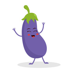 Cute and Cheerful Eggplant Character Vector Illustration