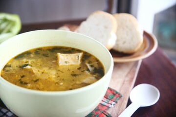soup with bread on the table