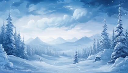 Fototapeta na wymiar Illustration of a Breathtaking Winter Landscape