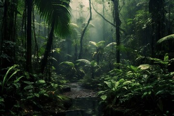 Dark tropical forest. Generative AI