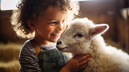 child on a farm, petting animals generative ai