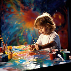 child painting a colorful picture with enthusiasm generative ai