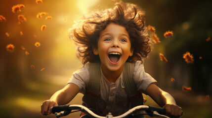 child riding a bicycle with excitement generative ai