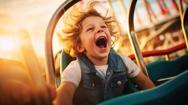 kid on a ferris wheel, experiencing excitement. generative ai