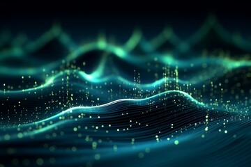 rendering 3d wave dynamic background dots green futuristic flow technology abstract datum innovation sound illustration business digital music dot texture science pattern grid techno - obrazy, fototapety, plakaty
