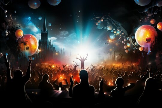 illustration party abstract background celebration city club clubbing concert crowd dance design disco discotheque disc dj event explosion festival flier friends fun girl group grunge light