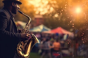 concert outdoor playing musician jazz abstract art artist audience background backyard blurry bokeh booth classic concept culture client day drink entertainment evening event - obrazy, fototapety, plakaty