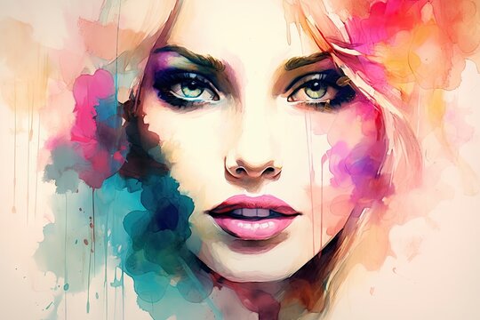 background fashion watercolor abstract portrait woman  abstract art artist background beauty colours cosmetic decorative design face fashion girl glamour coiffure illustration ink lady model