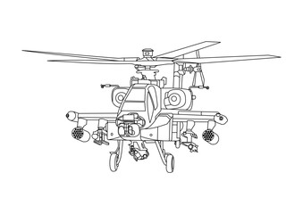 Apache Helicopter Vector Line Art