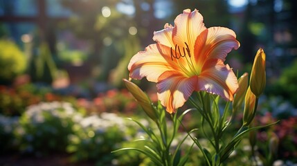 A Diamond Daylily standing tall in a vibrant garden, beautifully captured in