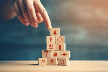 concept financial space copy background wood medical healthcare icon stacking cube arranging hand insurance health account aid blood business cancer care coverage disease drug first future