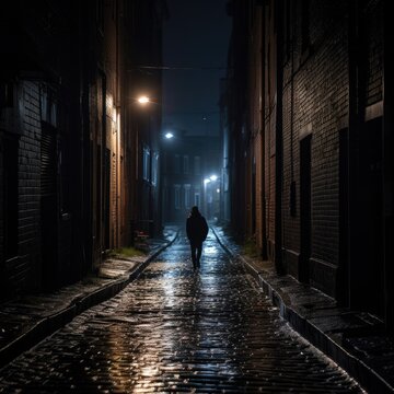 person walking in the middle of a lonely street generative ai © ThisDesign