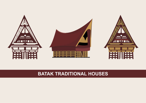 Batak Traditional Houses. Represent the unique architectural and cultural heritage of the Batak ethnic group in North Sumatra.