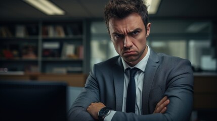 Fototapeta premium person expressing annoyance in an office generative ai