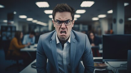 Fototapeta premium person expressing annoyance in an office generative ai