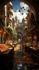 Wallpaper of a Festive Bazaar with Vendors Selling Handcrafted Goods, Generative AI