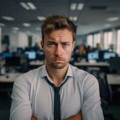 Naklejka premium person expressing concern at work generative ai